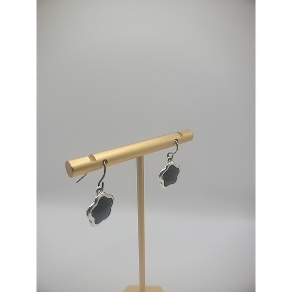 KC Silver Tone Hook Dangle Drop Earrins Pierced Clover Black Jewelry Costume - Picture 6 of 10